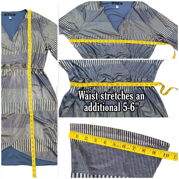 Gold Foil Hutch Dress Plus Size 1X Gray Bell Sleeve Faux Wrap Stretch Modcloth - Picture 7 of 9